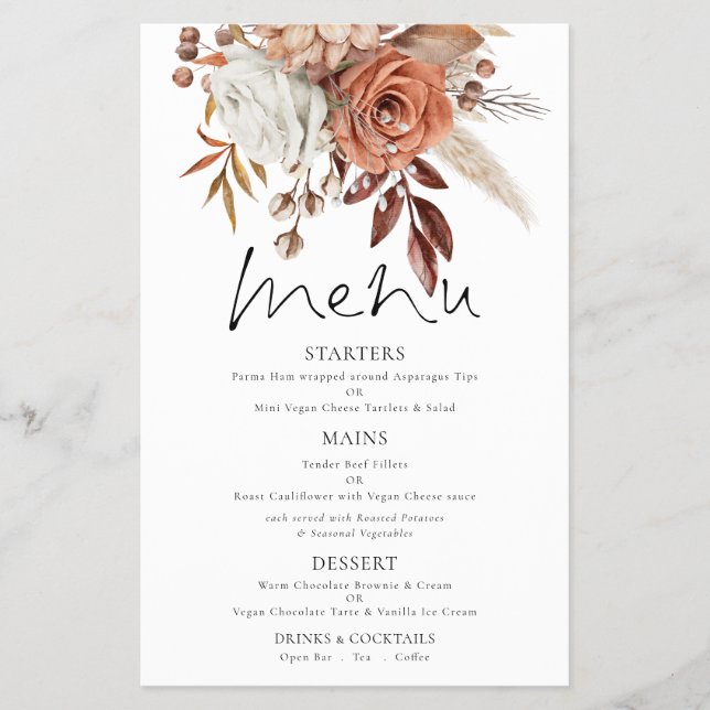 PAPEL | Menu de Casamento Russo de Terracotta Flor (Frente)