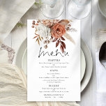 PAPEL | Menu de Casamento Russo de Terracotta Flor<br><div class="desc">PAPEL | Menu Rustic Wedding Terracotta Florals. Um alternativo PAPER (não cartão) de 5, 5" x 8, 5" do tamanho do excelente. Uma tipografia informal em preto para o título principal Menu que complementa o resto do texto que você pode facilmente personalizar, com lindas flores e gramíneas coloridas do outono...</div>