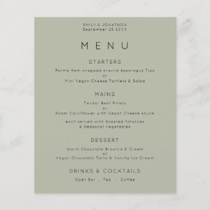 PAPEL Menu de Casamento Verde Simples Pale Sage