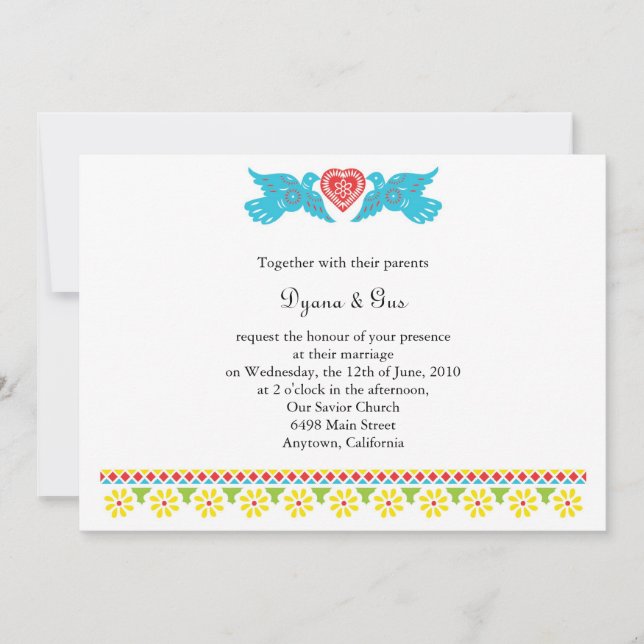 Papel Mexicano Skulls Convite Para Casamento (Frente)