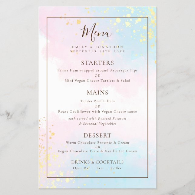 PAPEL | Molas de água cor-de-rosa Menu Casamento (Frente)