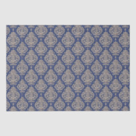 Papel no Tecido Azul e Dourado Damasco