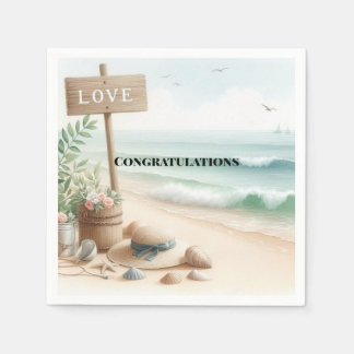 Papel Ondas de Praia Amor Parabéns Guardanapo