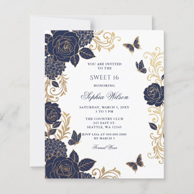 Papel Orçamento Naval Dourado Floral Borboleta Doc (Frente)