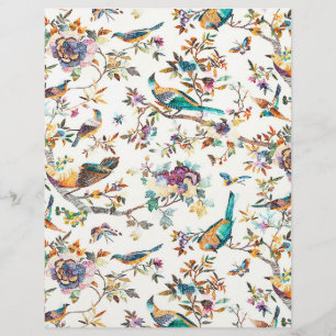 Papel origami vintage de pássaros azul-verde e rox