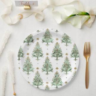Papel Padrão de Árvore de Natal Vintage em Prato de Pape