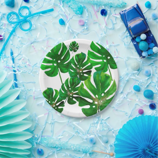 Papel Padrão de folha de Monstera em prato de festa de p (Festa)