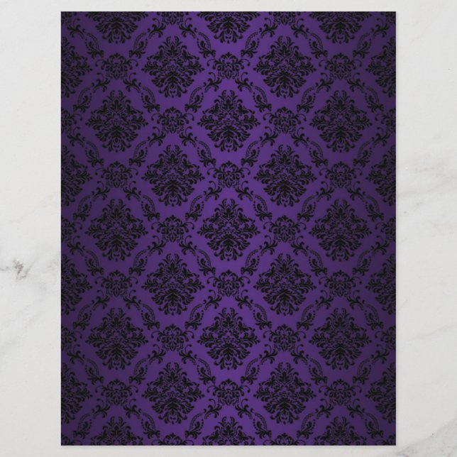 Papel-padrão de rendas preto roxo barroco (Frente)