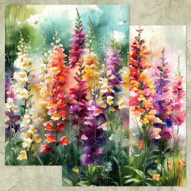 PAPEL PARA ALBUM DE RECORTES DO JARDIM DE BOCAS-DE (WATERCOLOR FOXGLOVE GARDEN SCRAPBOOK PAPER)