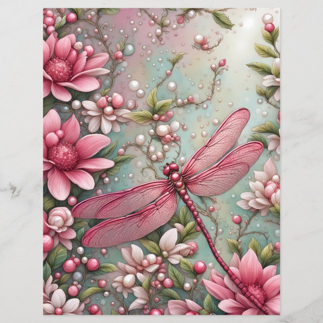 Papel para escorregar de Dragonfly e Flores (Frente)