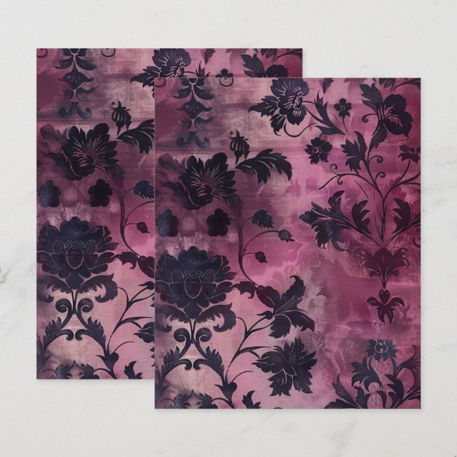 Papel para Escraparia Floral de Grunge Gótico Roxo (Frente/Verso)