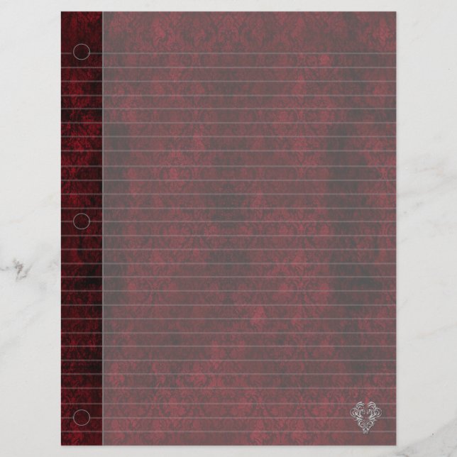 Papel para notebook Gótico Red Silver Heart Damask (Frente)
