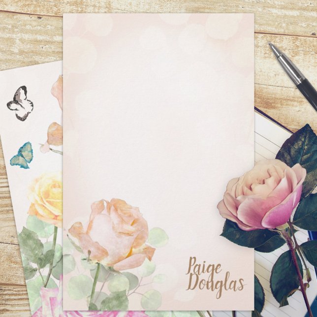 Papel para Papel de carta pessoal do Rosa de pêsse (dusty pink dusty peach rose garden botanical budget personalized letter writing stationary paper )
