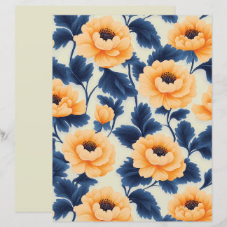 Papel para Scrapbook com Flores de Peônia Amarela
