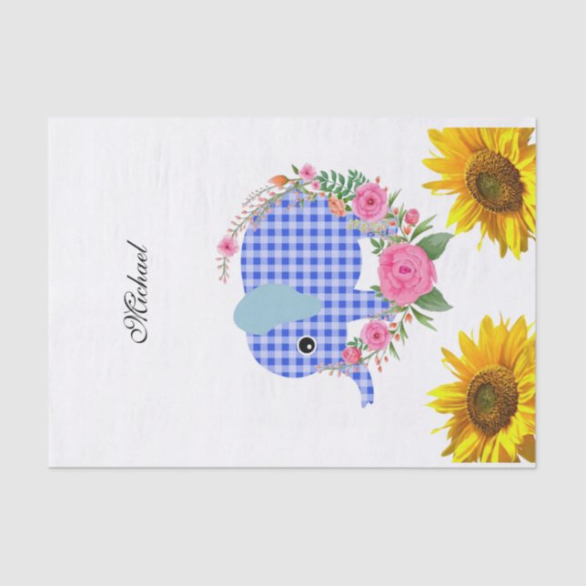 Papel para tecidos de girassol Floral Azul-Elefant (Frente )