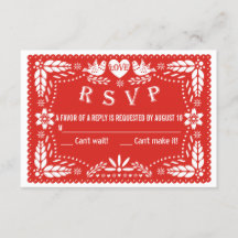 Papel picado ama pássaros vermelho casamento RSVP 