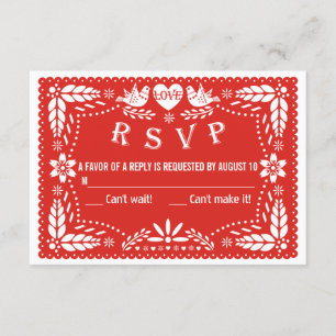 Papel picado ama pássaros vermelho casamento RSVP