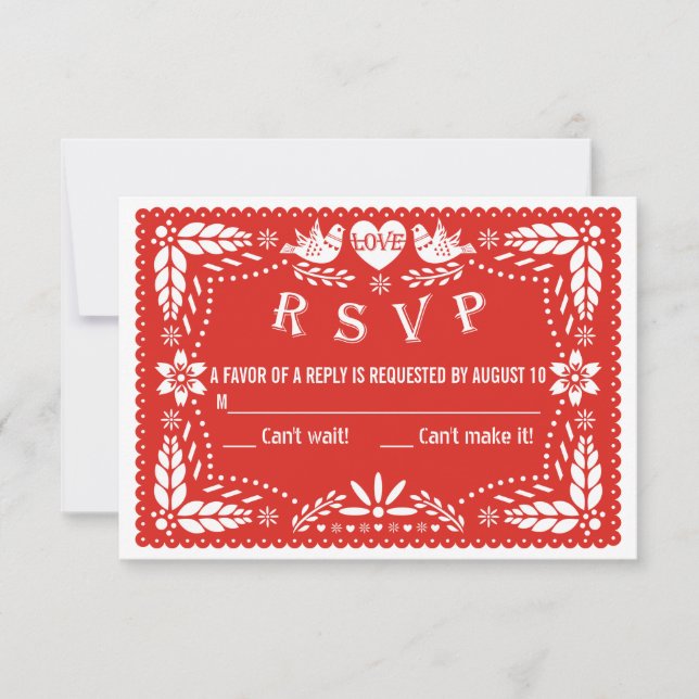 Papel picado ama pássaros vermelho casamento RSVP  (Frente)