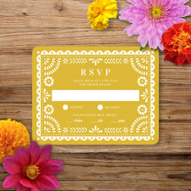 Papel Picado Amarelo quente | Cartão RSVP de Respo