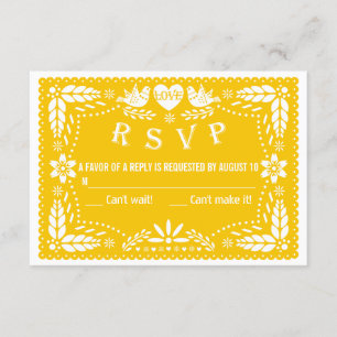 Papel picado amor pássaros casamento amarelo RSVP