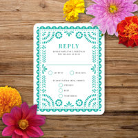 Papel Picado Aqua | Cartão RSVP de Resposta de Cas