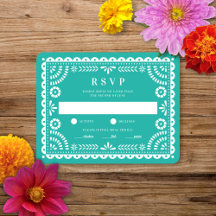Papel Picado Aqua | Cartão RSVP de Resposta de Cas