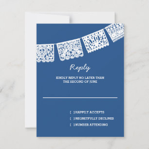 Papel Picado Azul Cartão RSVP de Resposta de Cas