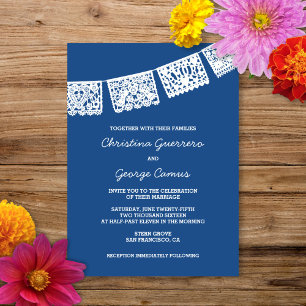 Papel Picado Azul   Convite Para Casamento