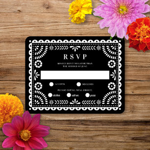 Papel Picado Black   Cartão RSVP de Resposta de Ca