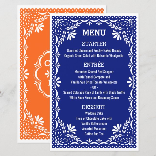 Papel Picado Colorido Menu Casamento Mexicano (Frente/Verso)