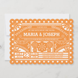 Papel Picado Convite de casamento - Laranja
