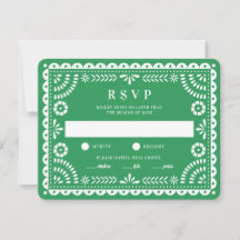 Papel Picado Green | Cartão RSVP de Resposta de Ca