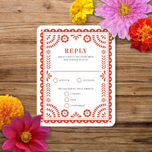 Papel Picado Quente Vermelho   Cartão RSVP de Resp