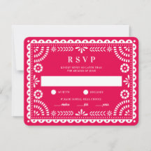 Papel Picado Rosa Quente | Cartão RSVP de Resposta