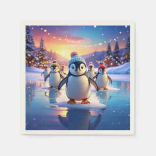 Papel Pinguins Fofos de Chapéus de Inverno no Guardanapo