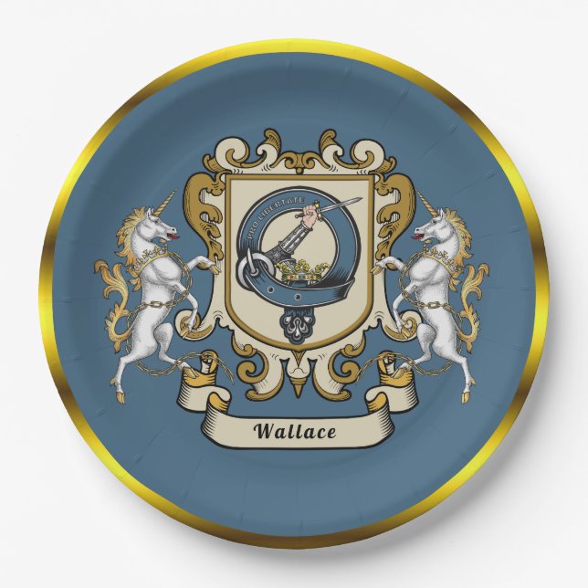 Papel Placa Personalizada de Clan Wallace Azul em Prato  (Frente)
