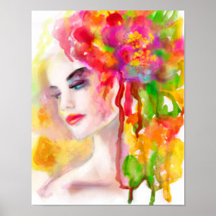 Papel poster (Matte) Cor da água de desenho. Mulhe