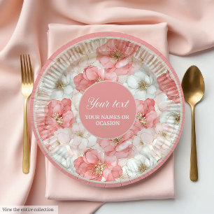 Papel Prato clássico rosa empoeirado e dourado de 80 ano