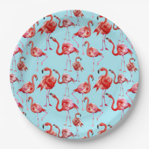 Papel Prato de Aloha Flamingo rosa no Teal