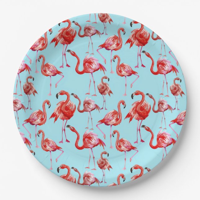 Papel Prato de Aloha Flamingo rosa no Teal (Frente)