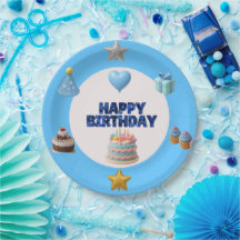 Prato de Aniversário Azul Personalizável