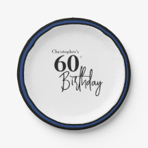 Prato de Aniversário de 60 anos Moderno em Preto A