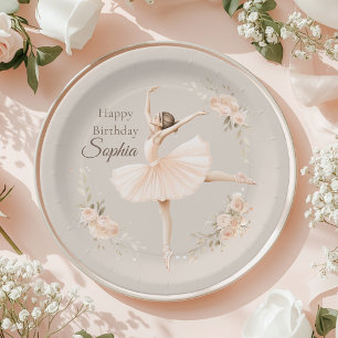 Papel Prato de Aniversário de Bailarina Personalizado Fl