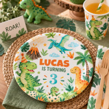 Prato de Aniversário de Dinossauro Personalizado
