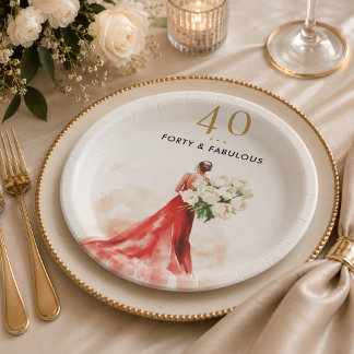 Papel Prato de Aniversário de Luxo com Vestido Vermelho