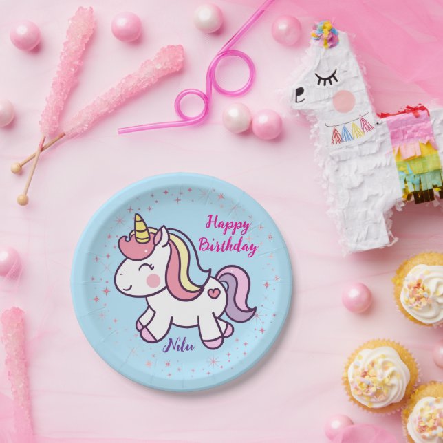 Papel Prato de Aniversário de Unicórnio Mágico (Festa)