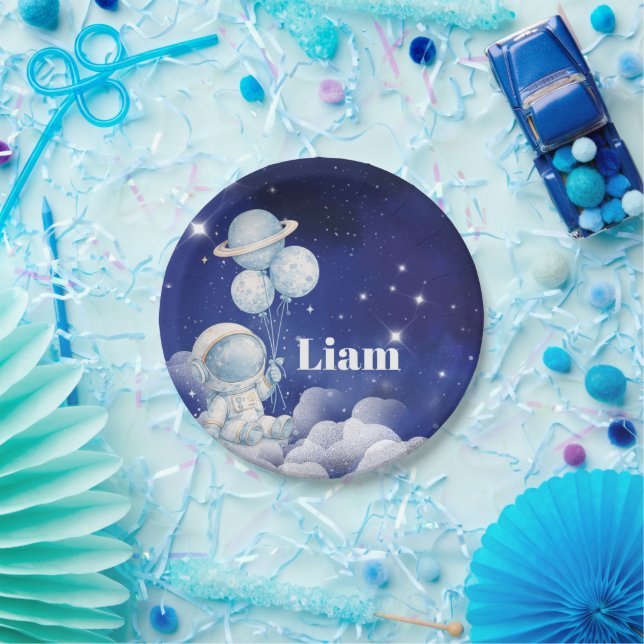 Papel Prato de Aniversário Personalizado de Astronauta (Festa)