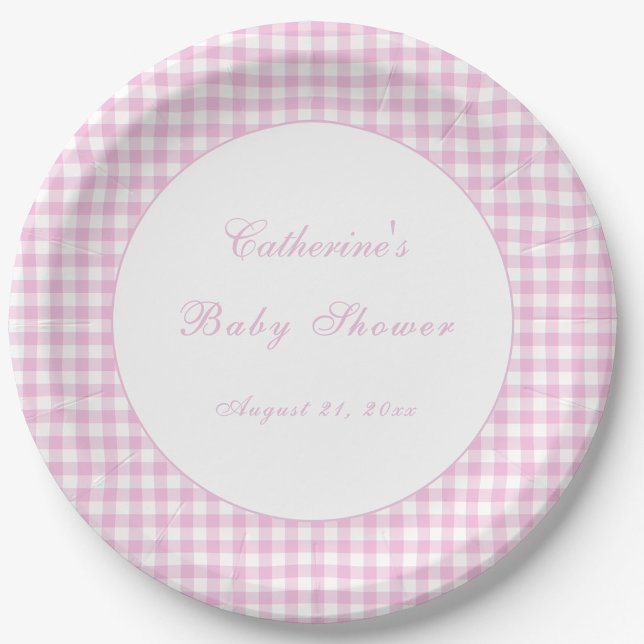 Papel Prato de Babá de Xadrez Rosa Bege Clássico (Criador carregado)
