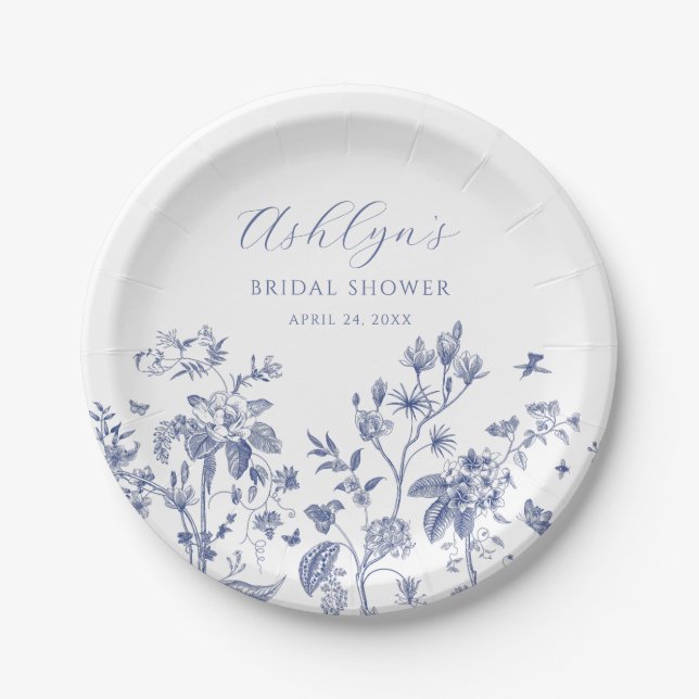 Papel Prato de Chá de Bebê em Chinoiserie Azul (Frente)