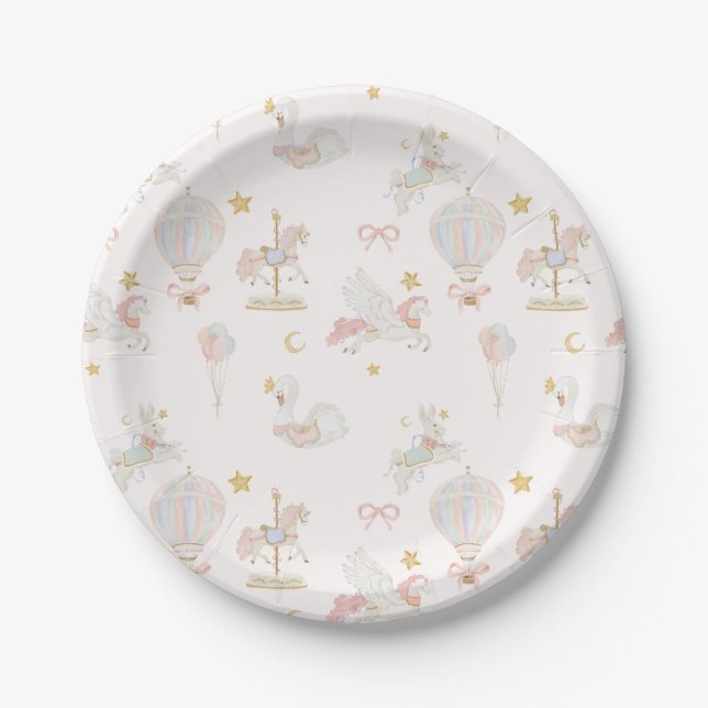 Papel Prato de Chá de Bebê Merry-Go-Round Caprichoso (Frente)